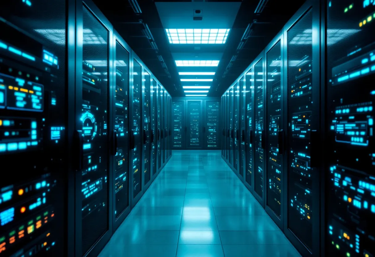 Modular server blocks and software architecture floating in the dark