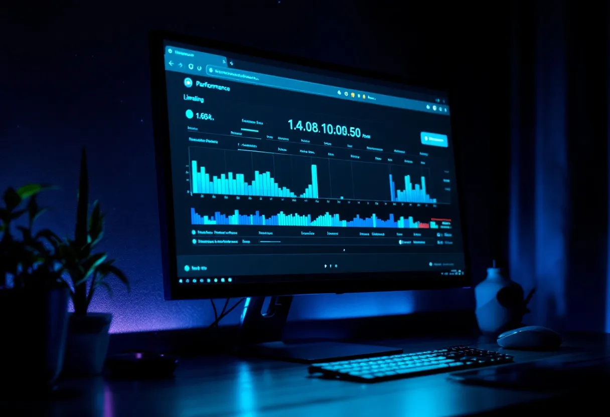 A performance-metrics screen with fast filling progress bars in the dark